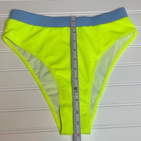 Womens Neon Green Ribbed Bikini Set – Small High Waist 2-Piece Swimsuit Cheeky - Picture 4 of 9